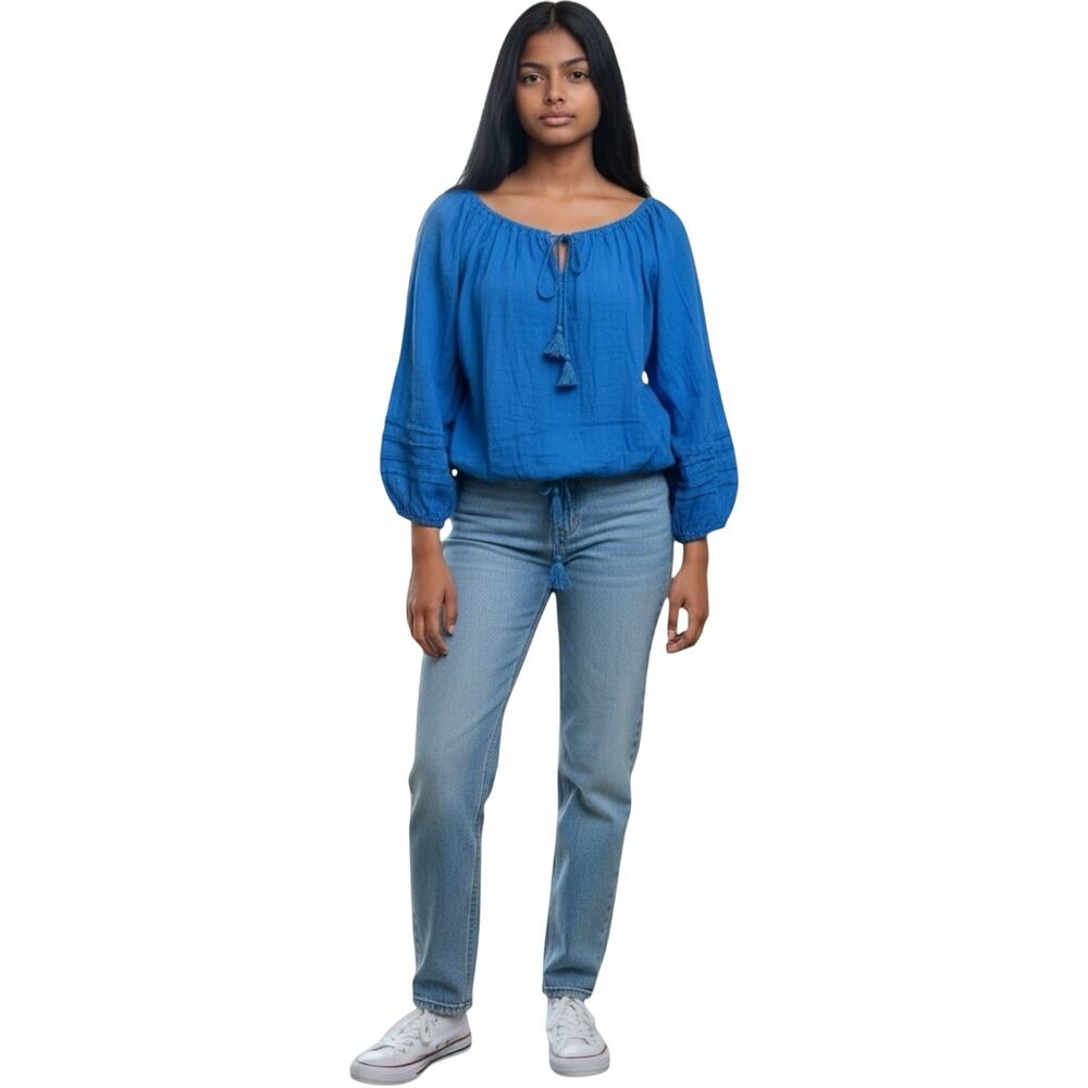 Ralph Lauren Denim Supplies RL Boho Blue Gauzy BOHO Peasant Women's Blouse S. M